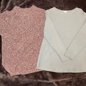 Loft and J Jill Long-Sleeved Sweaters - Blue and Wine Heather - MP